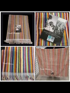 Rachel Zoe Oversized Rainbow Striped Pool Beach Towel / Blanket / Bath Sheet New